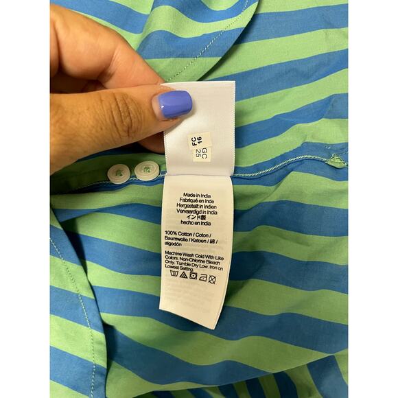 J. Crew Classic-fit cotton poplin shirt in stripe Green Blue NWT - Picture 8 of 8